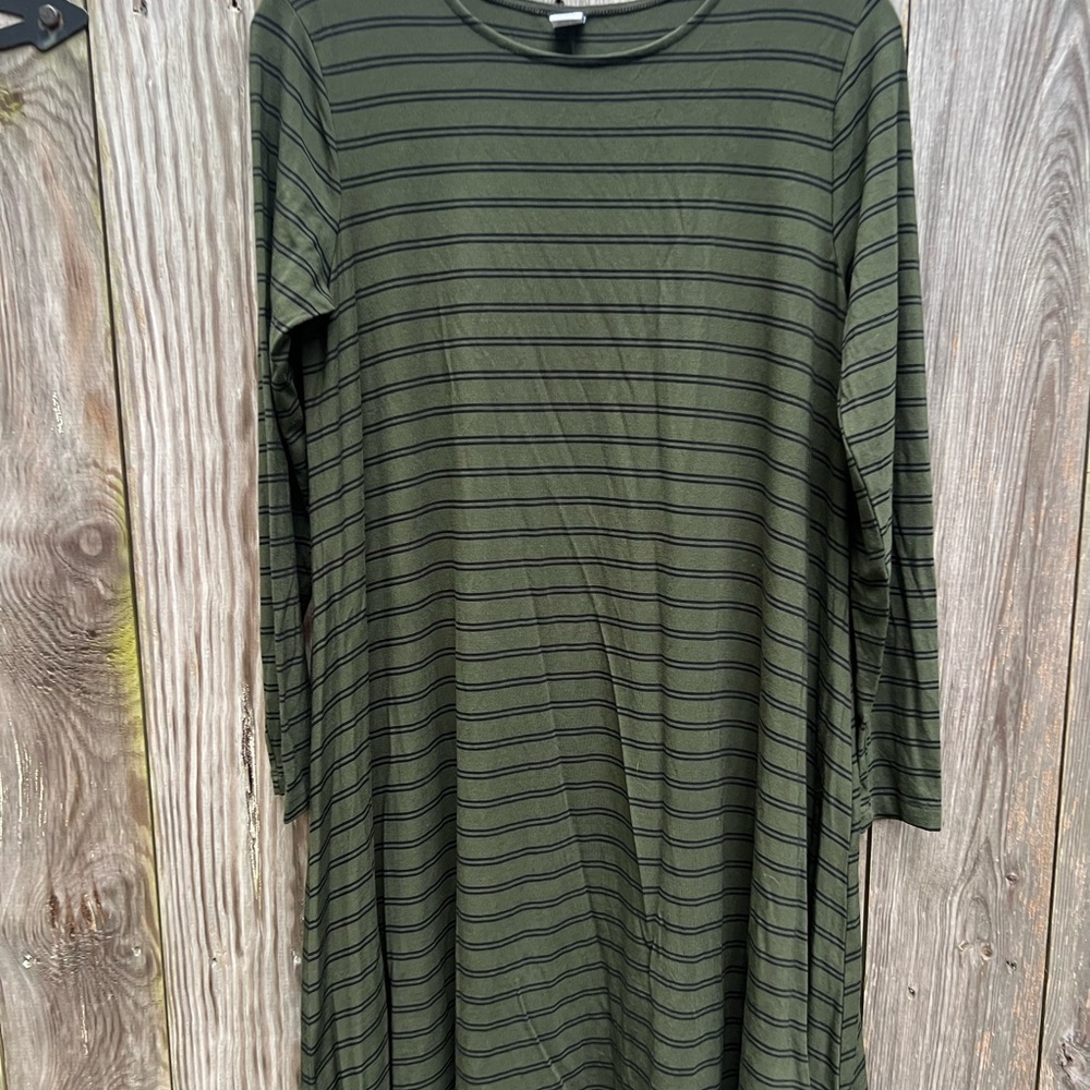 Old Navy Army Green and Black Stripe Swing Dress size Med - Picture 3 of 11